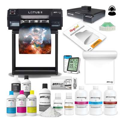 DTF LOTUS II Direct-to-Film Printer Bundle (includes 13 DTF Printer with Dual Epson F1080 Printheads, Printer Stand, Embedded Roll Feeder, Roll Cutter, RIP Software, Training and Onboarding, Plus Supplies, Plus Heat Station with Purifier)