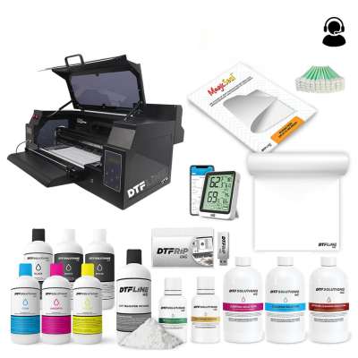 DTFLine VANTAGE 14 inch DX7 DTF Printer (includes DTF Printer and Cutter and Supplies - White Ink Circulation System, Vacuum, RIP Software, 1 Liter DTF ink, 1.75lb DTF Powder, 100m DTF Roll, Training and Onboarding)